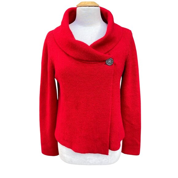 Adrienne Vittadini Wool Blend Cardigan Sz S Red Holiday Bling Asymmetric Party - Picture 1 of 12